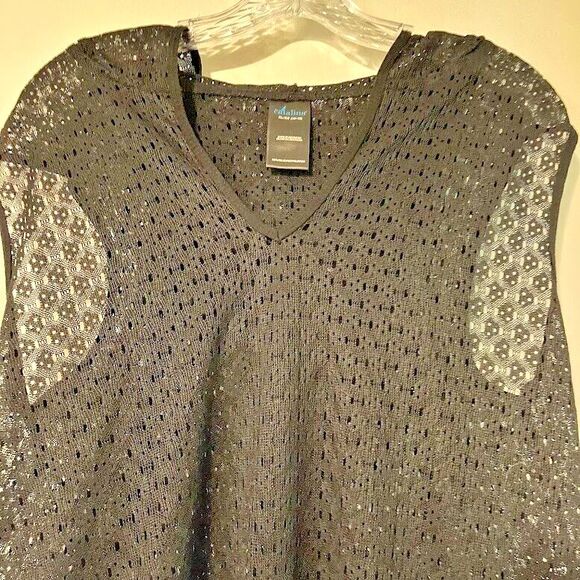 Catalina Coconut Girl Tropical Beach  Black Open Weave Swim Hooded Coverup SZ XL - Picture 2 of 3